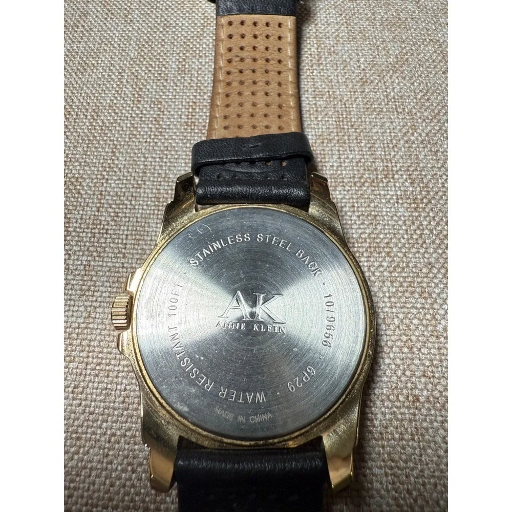 Anne Klein Watch Womens‎ 10/9656 Black Gold Multi-function Leather Strap